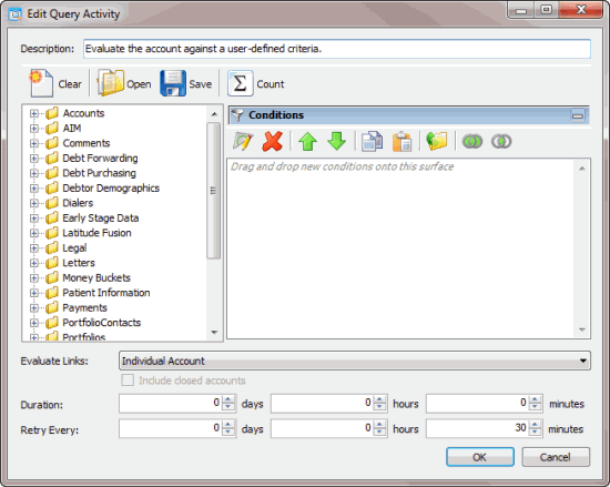 Edit Query Activity dialog box