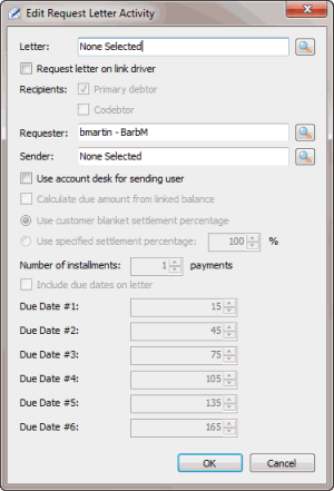 Edit Request Letter Activity dialog box