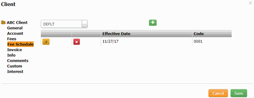 Client dialog box - Fee Schedule tab