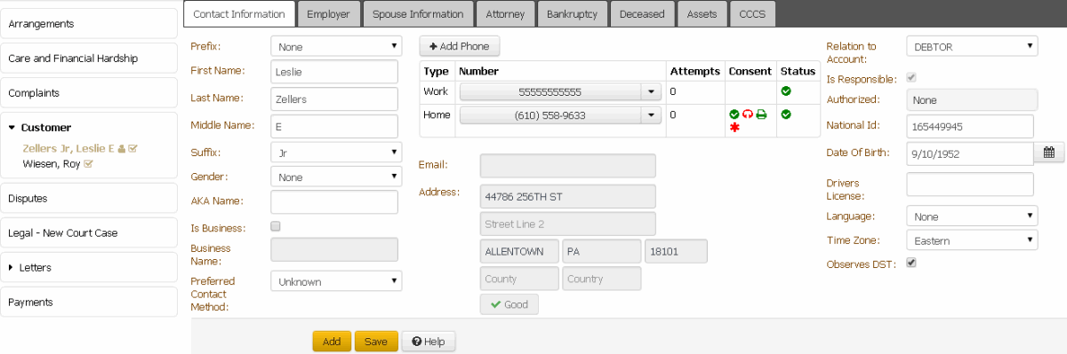 Contact Information tab
