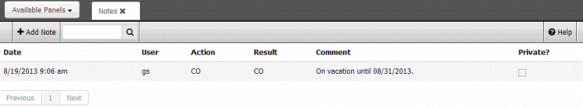Notes panel - standard note Notes panel - standard note