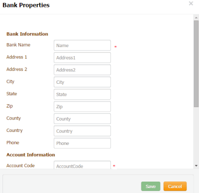 Bank Properties dialog box Bank Properties dialog box