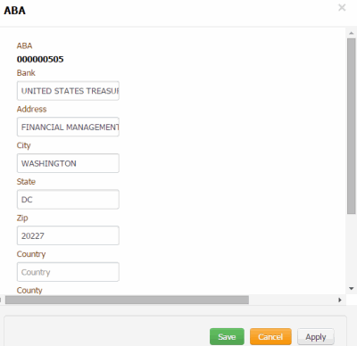 ABA dialog box ABA dialog box
