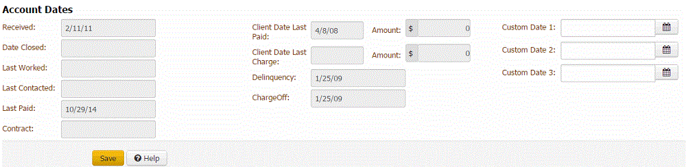 Account Dates panel Account Dates panel