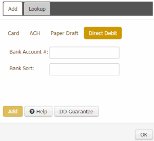 Add tab - Payment Instrument dialog box Add tab - Payment Instrument dialog box