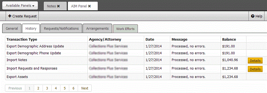 AIM panel - History tab AIM panel - History tab