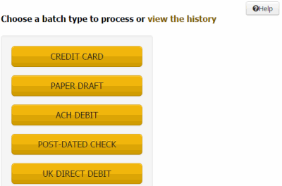 PVG Batch Processor page - select batch type