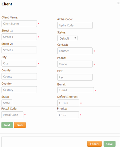 Client dialog box Client dialog box