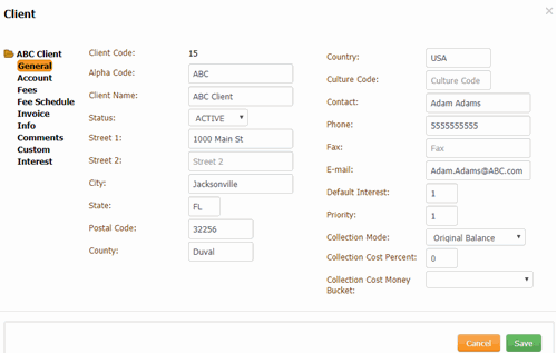 Client dialog box - General tab Client dialog box - General tab