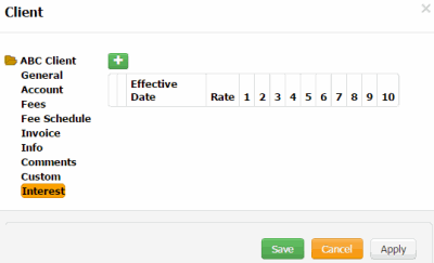 Client dialog box - Interest tab Client dialog box - Interest tab
