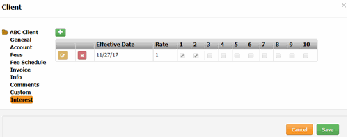 Client dialog box - Interest tab Client dialog box - Interest tab