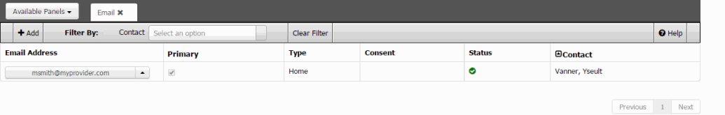 Email panel Email panel