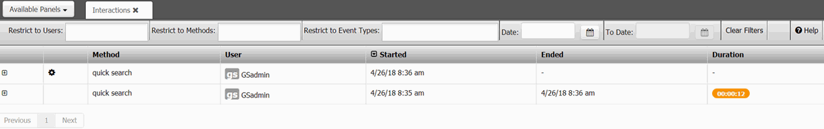 Interactions panel Interactions panel