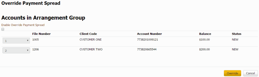 Override Payment Spread dialog box Override Payment Spread dialog box