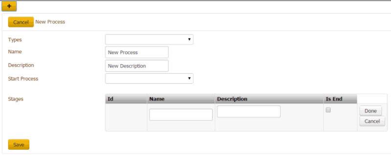 Process Stages panel - add mode