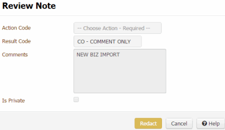 Review Note dialog box Review Note dialog box