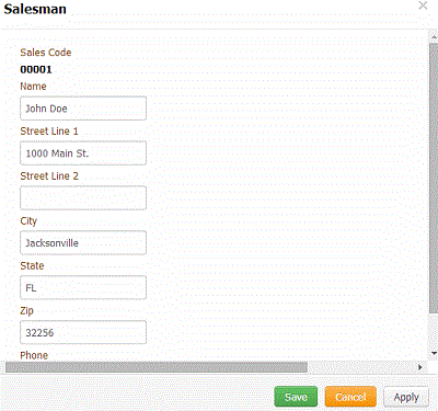 Salesman dialog box Salesman dialog box