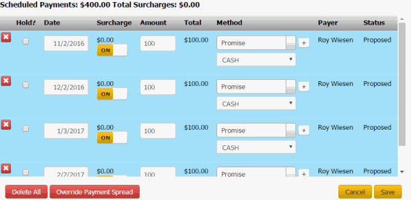 Arrangements panel - Scheduled Payments card Arrangements panel - Scheduled Payments card