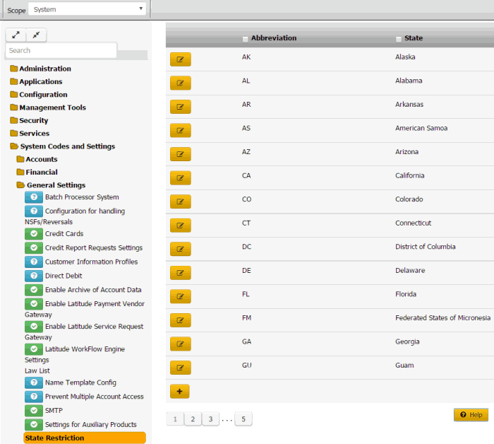 State Restriction panel State Restriction panel