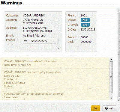 Warnings dialog box Warnings dialog box