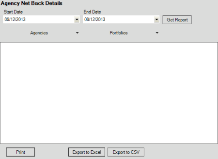 Agency Net Back Details pane Agency Net Back Details pane