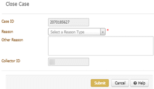Close Case dialog box Close Case dialog box