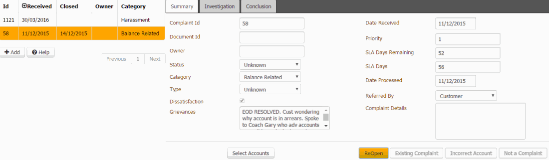 Complaints panel Complaints panel