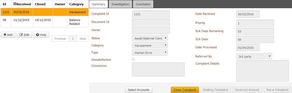 Complaints panel Complaints panel