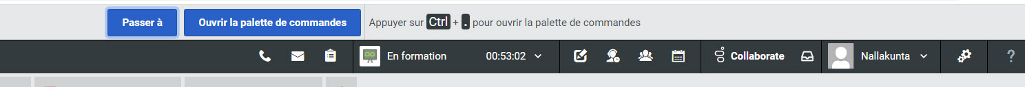 Barre de navigation affichant les invites de commande Passer à et Ouvrir