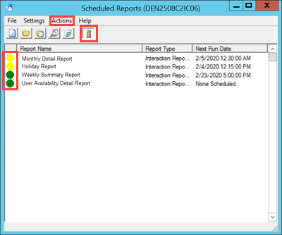 Scheduled Reports window - activate report