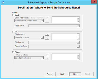 Scheduled Reports - Report Destination page