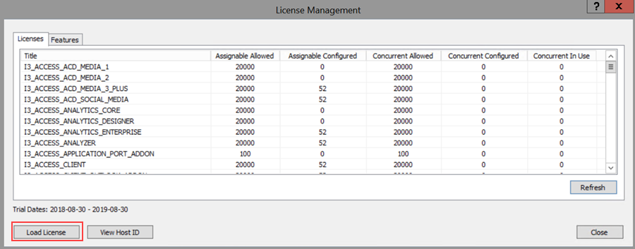 License Management dialog box License Management dialog box