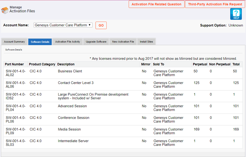 Software Details tab Software Details tab