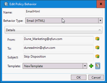 Interaction Dialer Manager Help - Email (HTML) behavior type