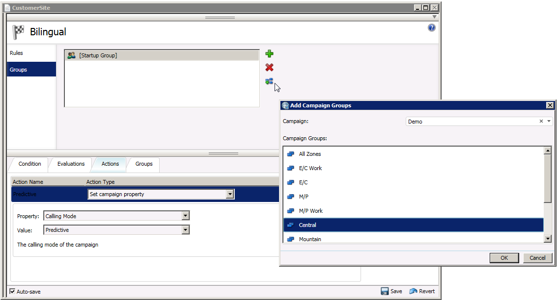 Interaction Dialer Manager Help - Add Rule Sets to a Campaign Group