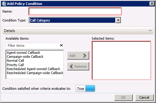 Interaction Dialer Manager Help - Call Category condition type