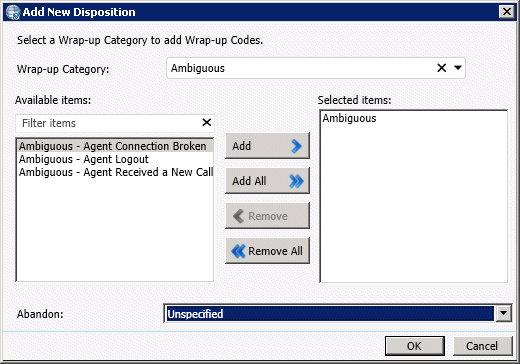 Interaction Dialer Manager Help - Disposition condition type