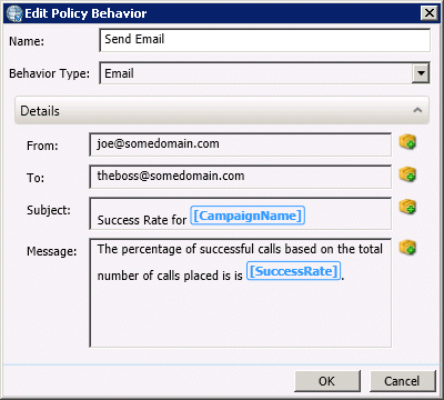 Interaction Dialer Manager Help - Email behavior type
