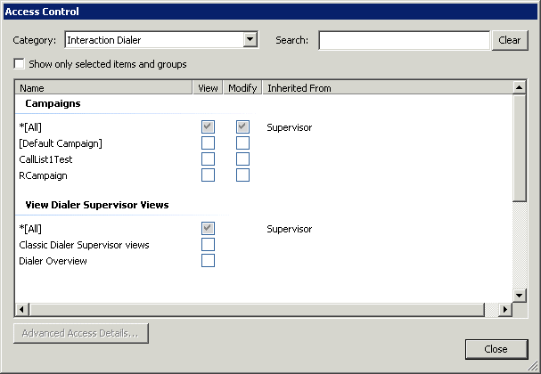 Interaction Dialer Manager Help - Setting Access Control Rights
