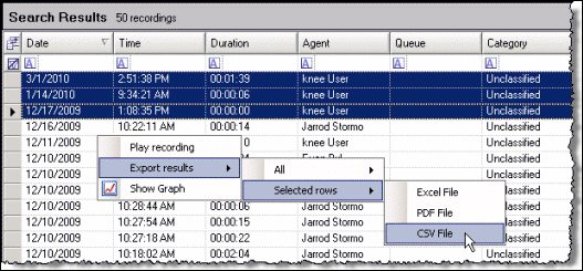 Export selected rows