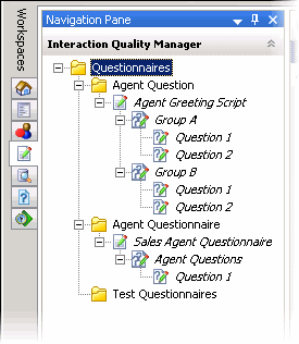 Volet de navigation d’Interaction Quality Manager