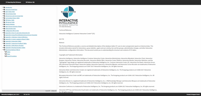 CIC Data Dictionary webpage