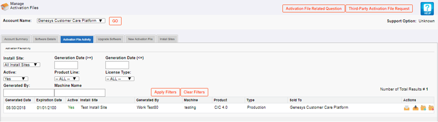 Activation File Activity tab