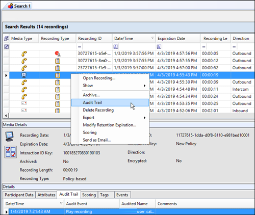 Interaction Recorder Technical Reference - View the Audit Trail