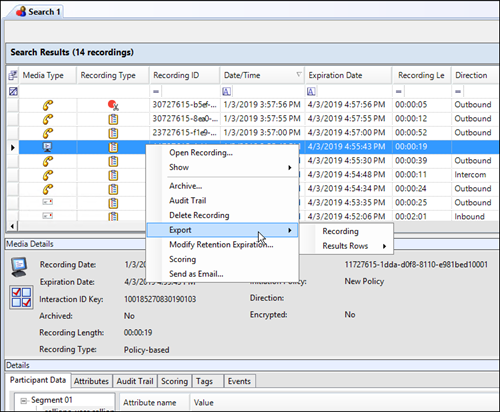 Interaction Recorder Technical Reference - Export a Single Recording