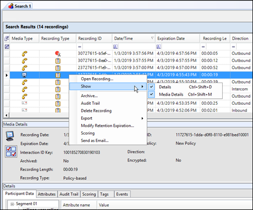 Interaction Recorder Technical Reference - Show or hide the details panes