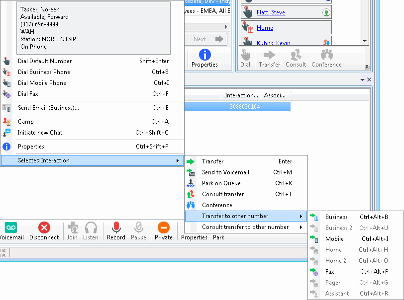 Interaction Desktop Help - Call Transfer Shortcut Keys