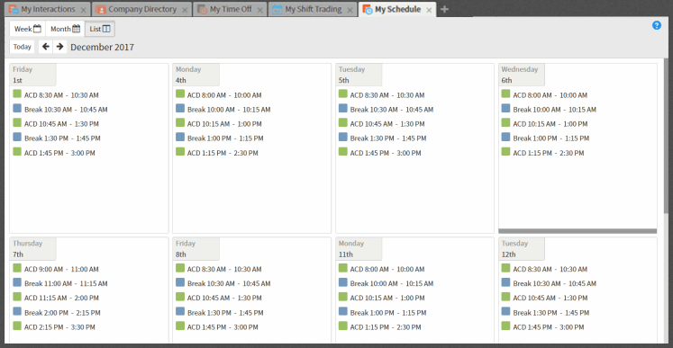 Interaction Connect Help - My Schedule