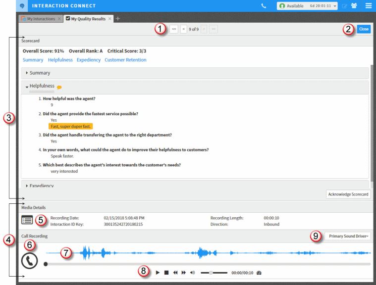 Interaction Connect Help Call Scorecard