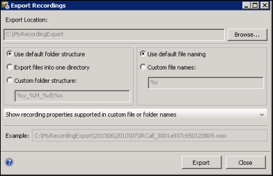Export multiple recordings dialog